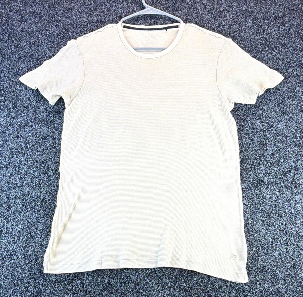 Banana Republic Luxe Touch Performance Tee Men's Beige/White Striped Logo M